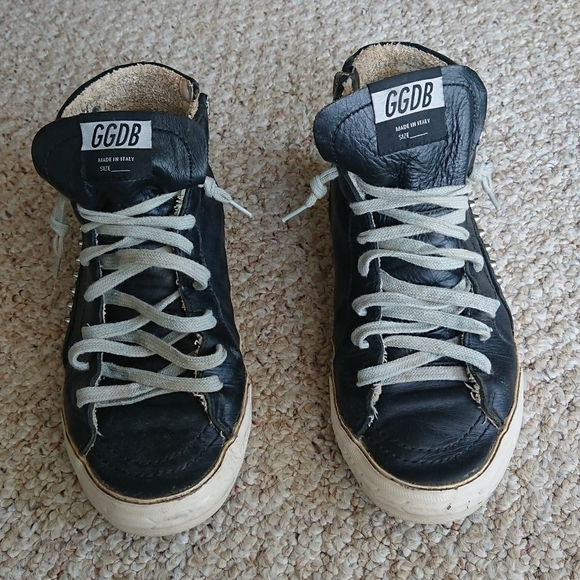Golden Goose Slide Mid-Top Leather Stud Sneakers in Black size 38 - Picture 1 of 16